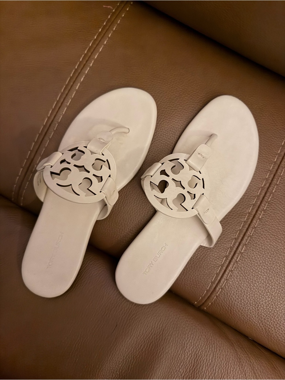 Tory Burch Cream Miller Logo Thong Sandals